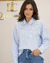 Cămașă Elegantă Albastră cu Strasuri