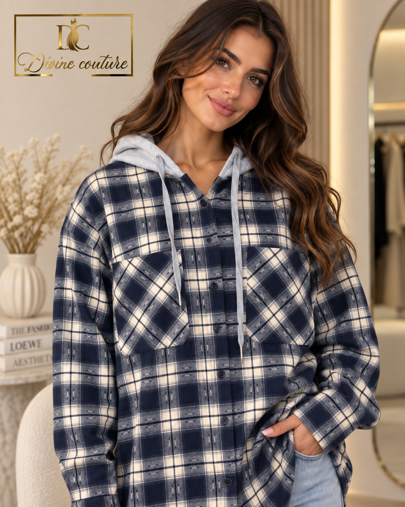 Cămașă din flanel în carouri cu glugă