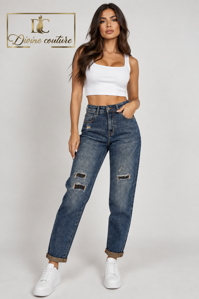Blugi Conici Ripped Casual