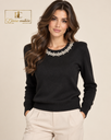 Pulover Elegant cu Cristale Aria Noir