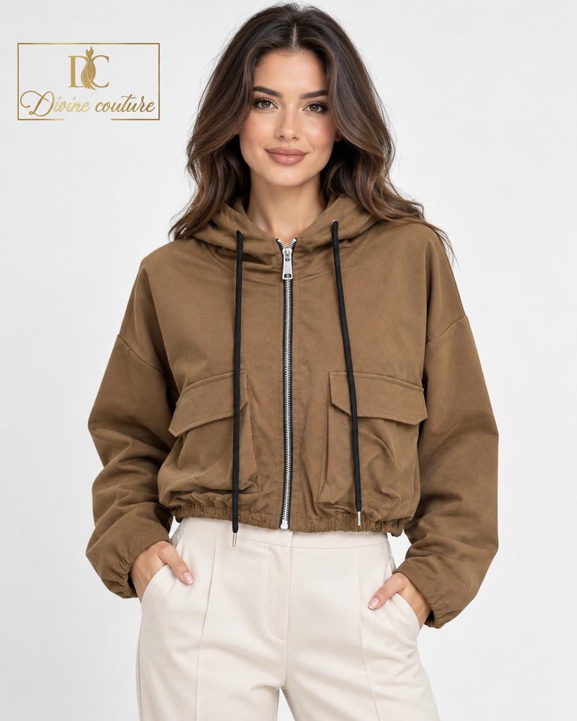 Jachetă Scurtă cu Glugă Maya Camel