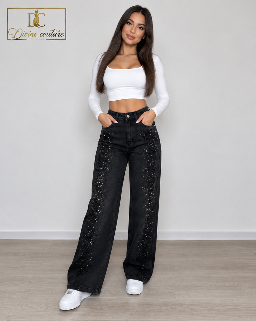 Blugi Black Wide Leg Glam