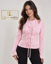 Bluză Elegantă cu Șnur Pink Corset