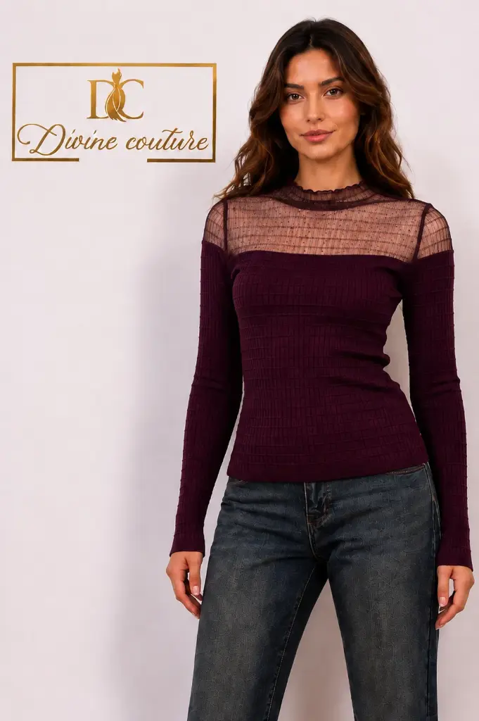 Bluză Ribbed Plum Mesh