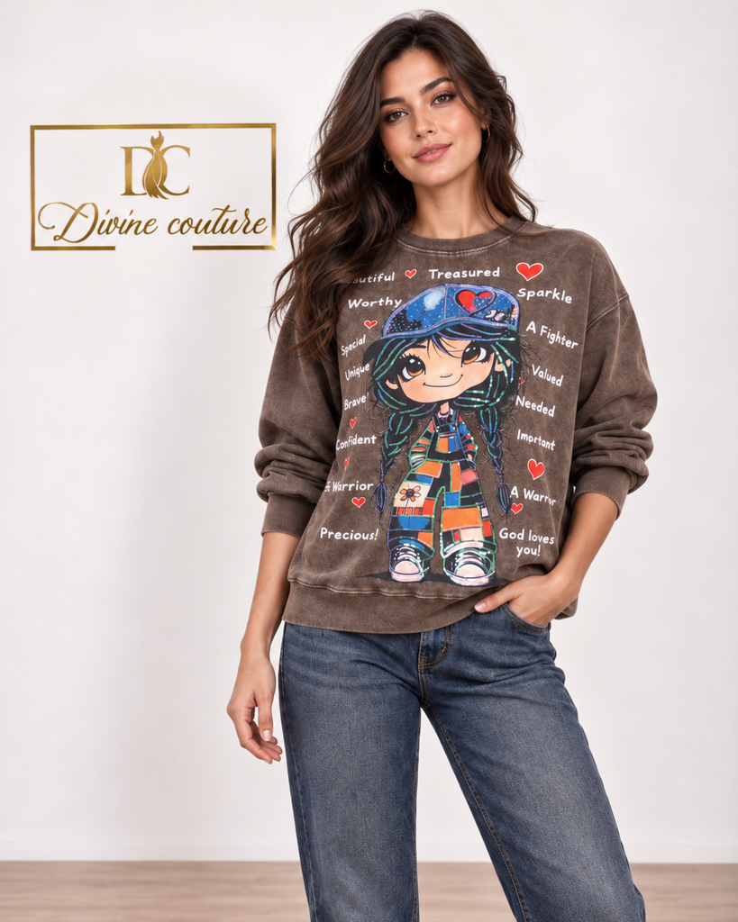 Bluză Brown Cartoon Girl